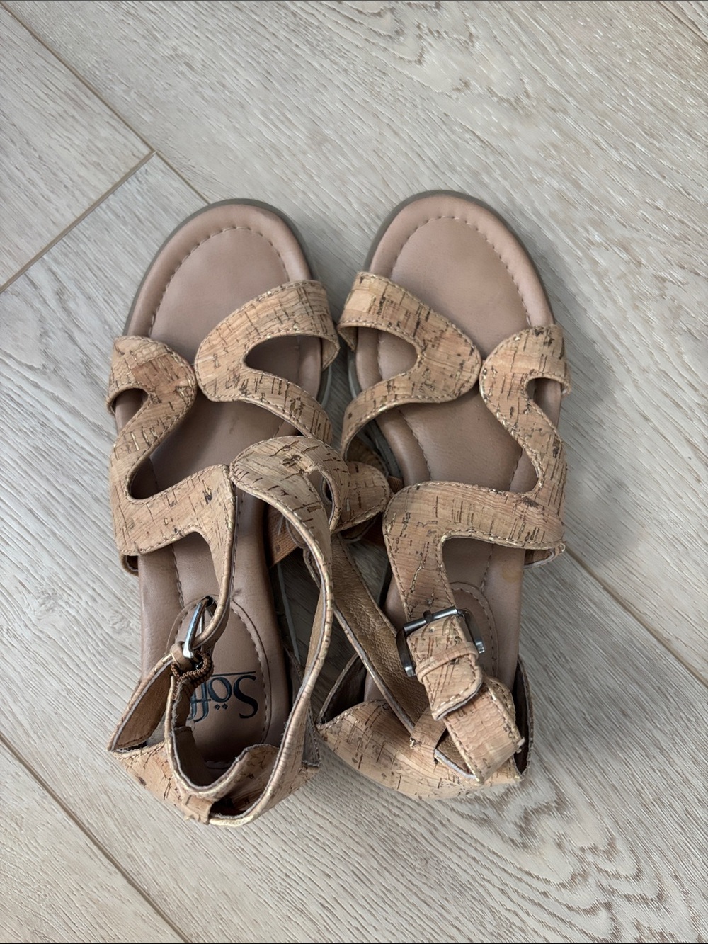 Sofft Cork-Pattern Tan Strappy Sandals